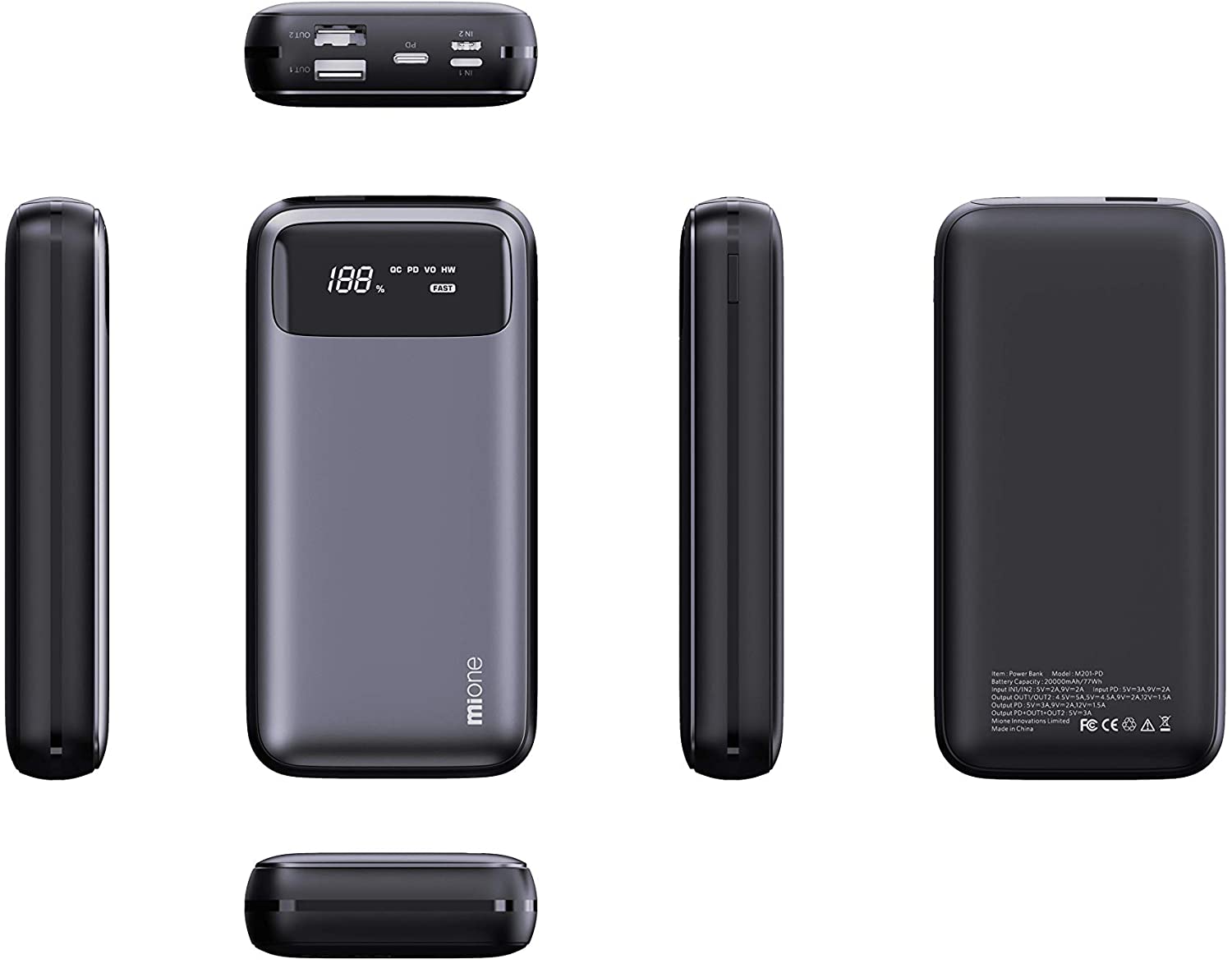 Mione Power Bank M201-PD 20000mAh + Qualcomm + LCD Display Mione Power Bank M201-PD 20000mAh + Qualcomm + LCD Display